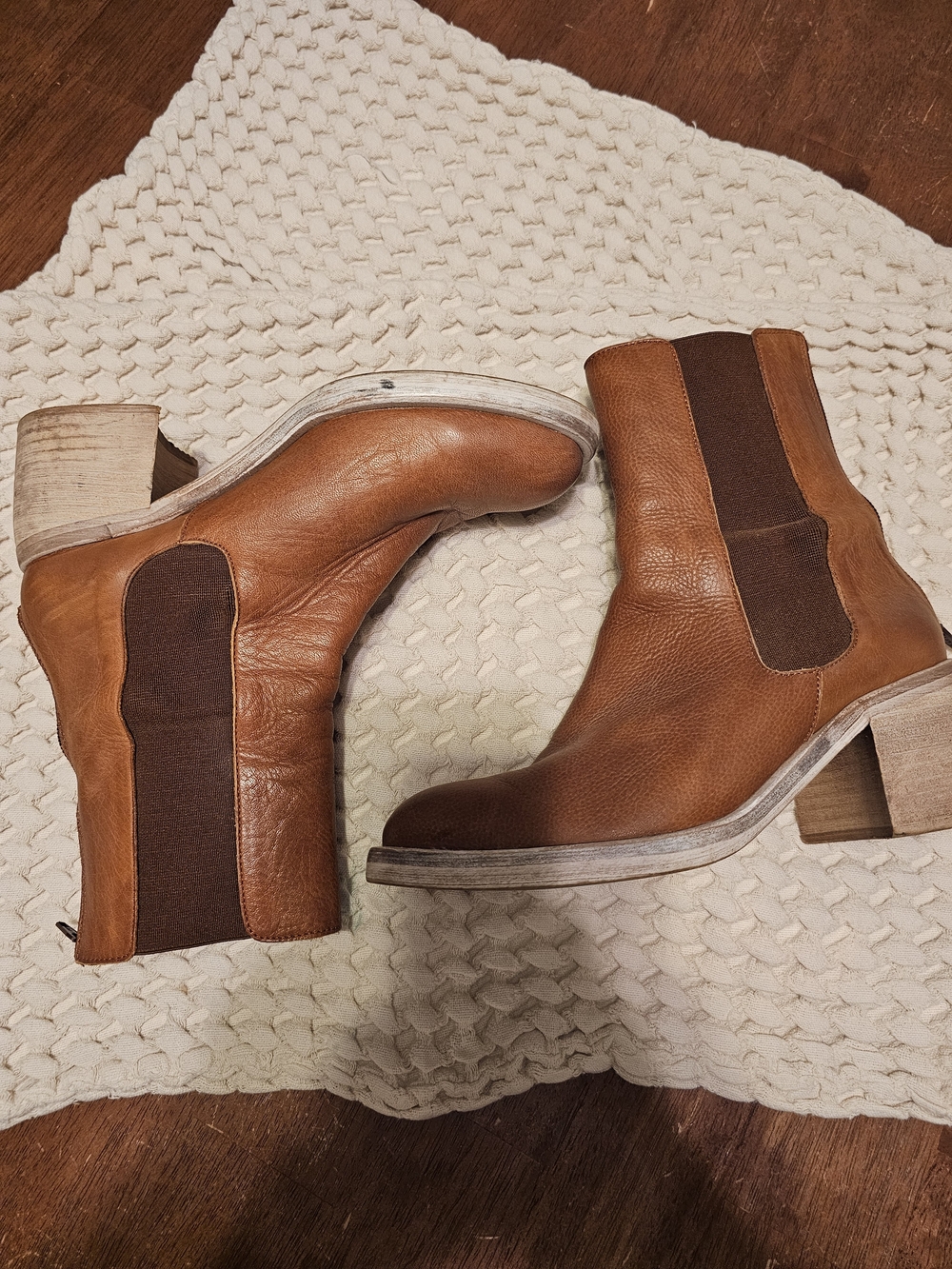 Free People Tan Leather Essential Chelsea Booties with Dark Brown Elastic